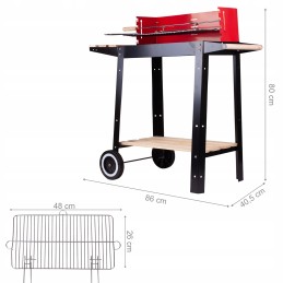 Kaasaskantav aia söegrill, kroomitud rest, pliit, rattad, riiulid