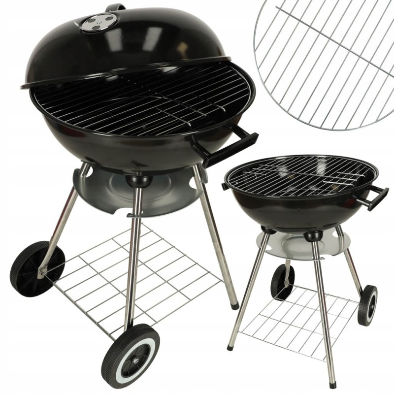 Garden charcoal grill round, closed, with lid and shelf, ventilation 41x41