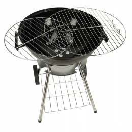 Apaļš dārza ogļu grils, slēgts, ar vāku un plauktu, ventilācija, 41x41