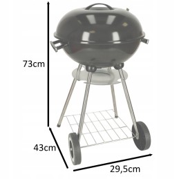 Garden charcoal grill for briquettes, closed, with cover, ventilation and shelf