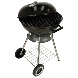 Garden charcoal grill for briquettes, closed, with cover, ventilation and shelf