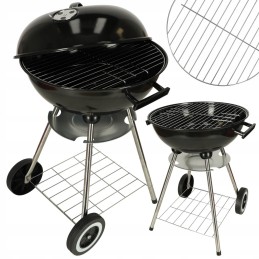 Garden charcoal grill for briquettes, closed, with a cover, ventilation and a shelf