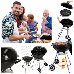 Garden charcoal grill for briquettes, closed, with a cover, ventilation and a shelf