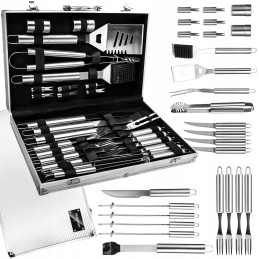 Grilio stalo įrankiai lagamine – praktiškas ir elegantiškas rinkinys, turintis daug privalumų, ypač skirtas kepsnių mėgėjams.