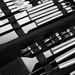 Grilio stalo įrankiai lagamine – praktiškas ir elegantiškas rinkinys, turintis daug privalumų, ypač skirtas kepsnių mėgėjams.