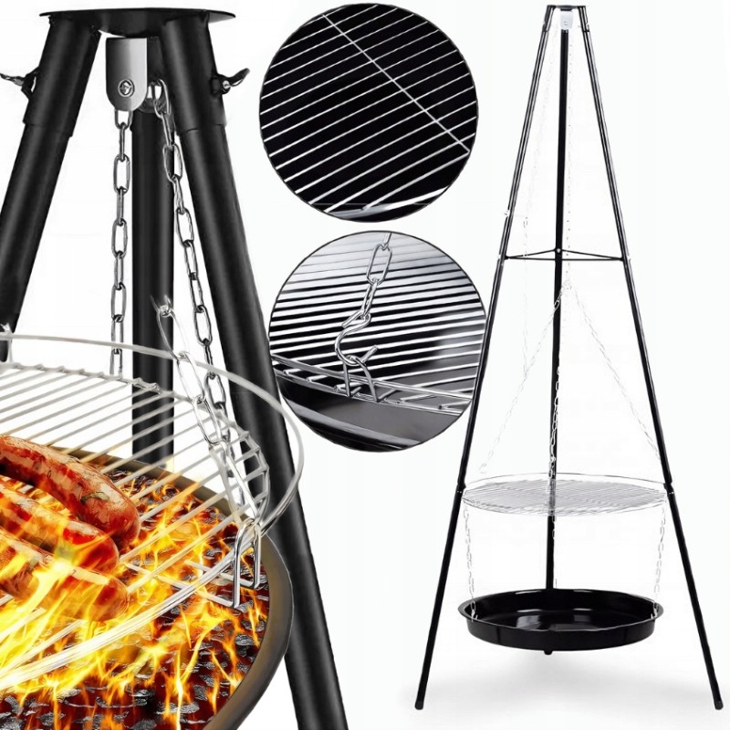 Trikojis sodo židinys su grotelėmis 47cm 150cm pakabinamas 2in1 reguliavimas