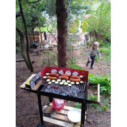 Nešiojama sodo kepsninė su anglimis, chromuotos grotelės, keptuvė, ratai, lentynos + nemokamas pūstuvas