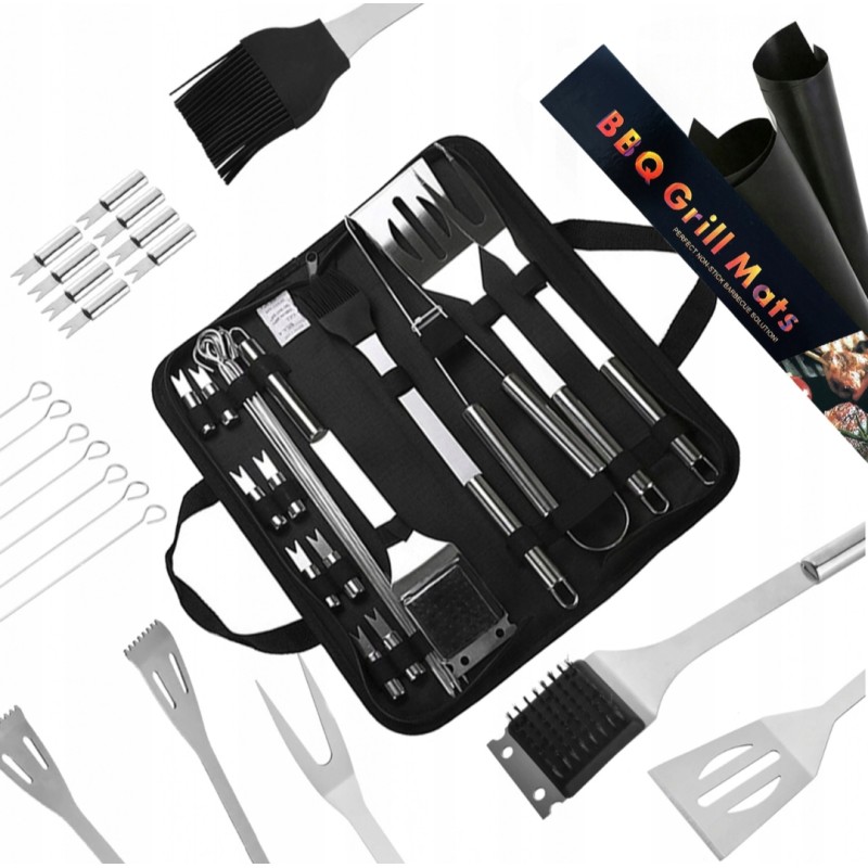 Plieninis įrankių ir kepsninės reikmenų rinkinys, patvarus, xxl, kilimėlis, 25 vnt