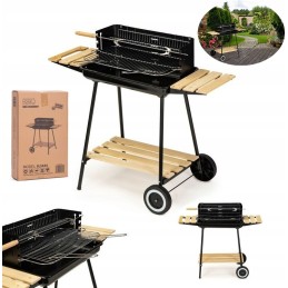 Sodo kepsninė su anglimis, grotelės su iešmu, reguliuojamos grotelės, 3 lentynos, ratukai