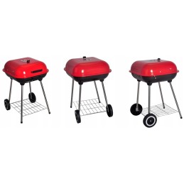 Nešiojama sodo anglių kepsninė ant ratų su dangteliu, grotelių priedais