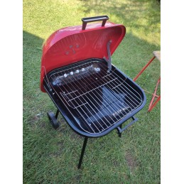 Nešiojama sodo anglių kepsninė ant ratų su dangteliu, grotelių priedais