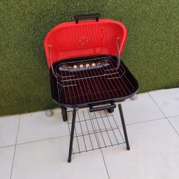 Nešiojama sodo anglių kepsninė ant ratų su dangteliu, grotelių priedais