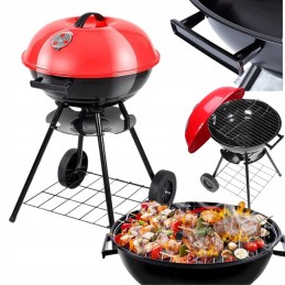 Nešiojama apvali medžio anglies kepsninė, dangtis, peleninė, ratai, kepsninės grotelės