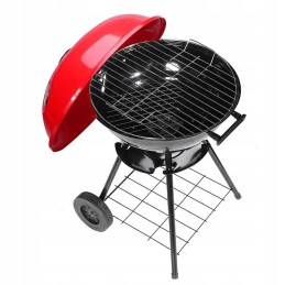 Nešiojama apvali medžio anglies kepsninė, dangtis, peleninė, ratai, kepsninės grotelės