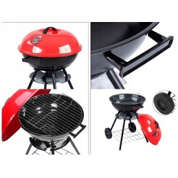 Nešiojama apvali medžio anglies kepsninė, dangtis, peleninė, ratai, kepsninės grotelės