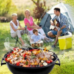 Nešiojama apvali medžio anglies kepsninė, dangtis, peleninė, ratai, kepsninės grotelės