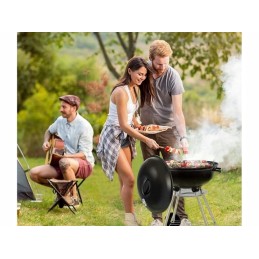 Nešiojama apvali medžio anglies kepsninė, dangtis, peleninė, ratai, kepsninės grotelės