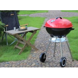 Nešiojama apvali medžio anglies kepsninė, dangtis, peleninė, ratai, kepsninės grotelės