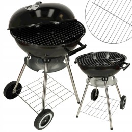 Garden charcoal grill for briquettes, closed, with a cover, ventilation and a shelf
