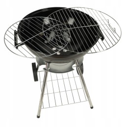 Garden charcoal grill for briquettes, closed, with a cover, ventilation and a shelf