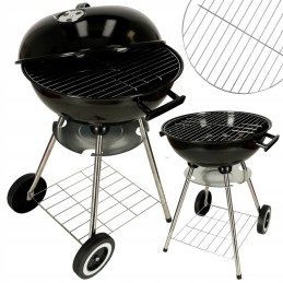 Garden charcoal grill for briquettes, closed, with a cover, ventilation and a shelf