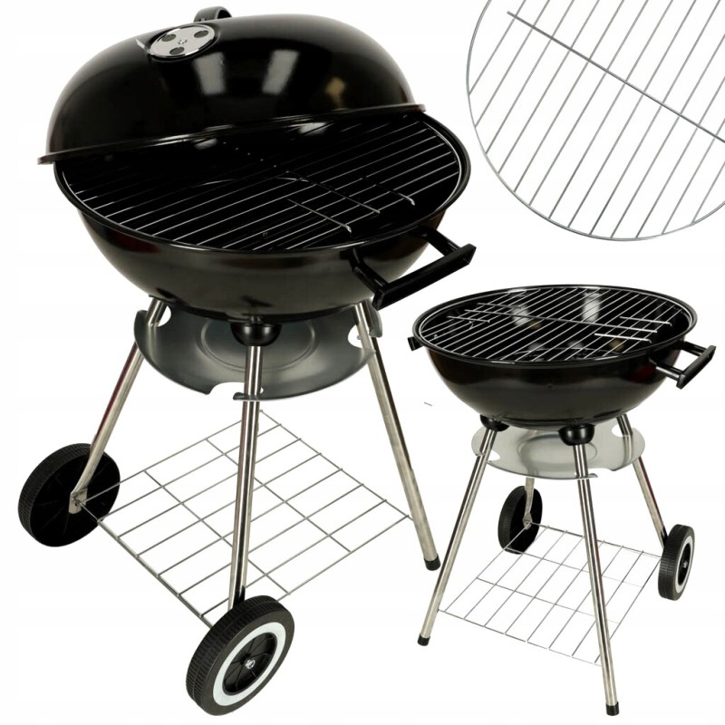 Garden charcoal grill for briquettes, closed, with a cover, ventilation and a shelf