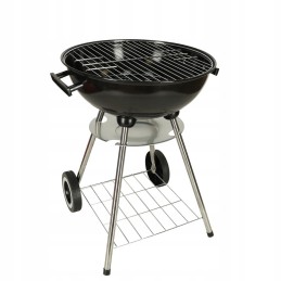 Garden charcoal grill for briquettes, closed, with a cover, ventilation and a shelf