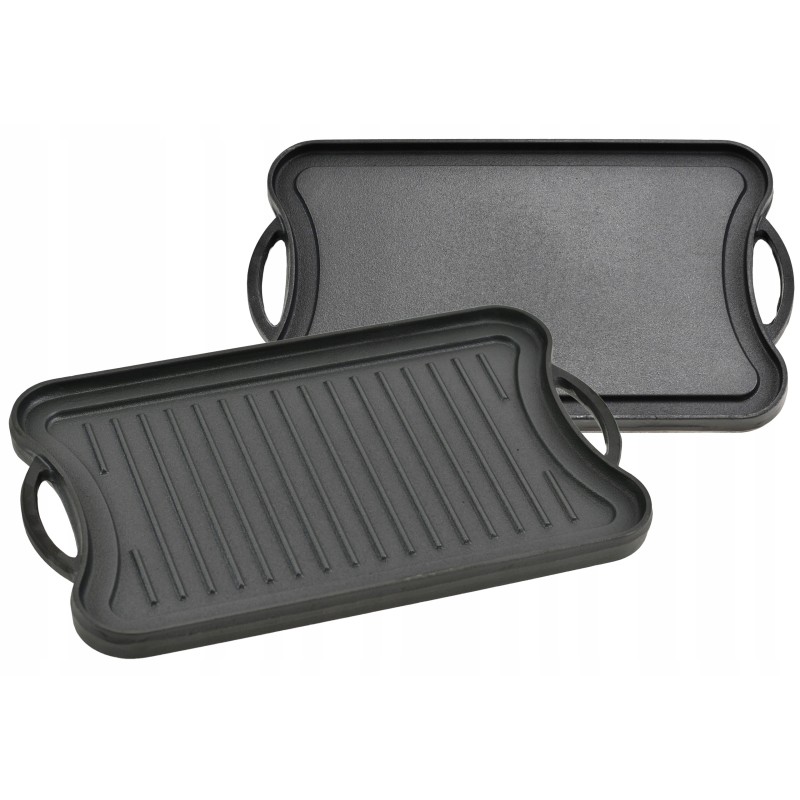 Stačiakampė, dvipusė ketaus kepsninė su grotelėmis, 42 x 26 cm