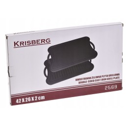 Stačiakampė, dvipusė ketaus kepsninė su grotelėmis, 42 x 26 cm