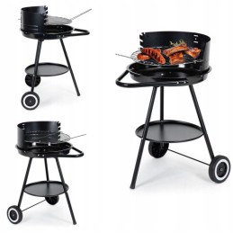 Charcoal garden grill bbq with handle, grate adjustment, 42 cm, round, solid