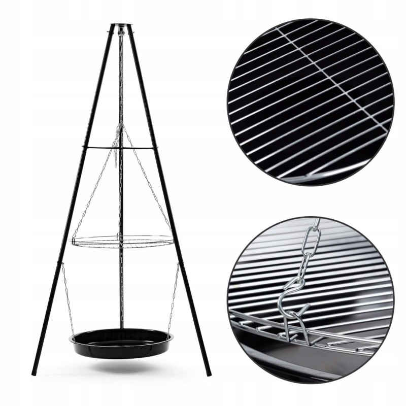 Sodo grilis, židinys su trikojo grotelėmis, skersmuo 45 cm