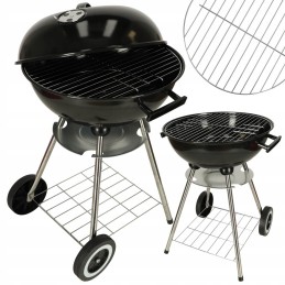 Garden charcoal grill for briquettes, closed, with cover, ventilation and shelf