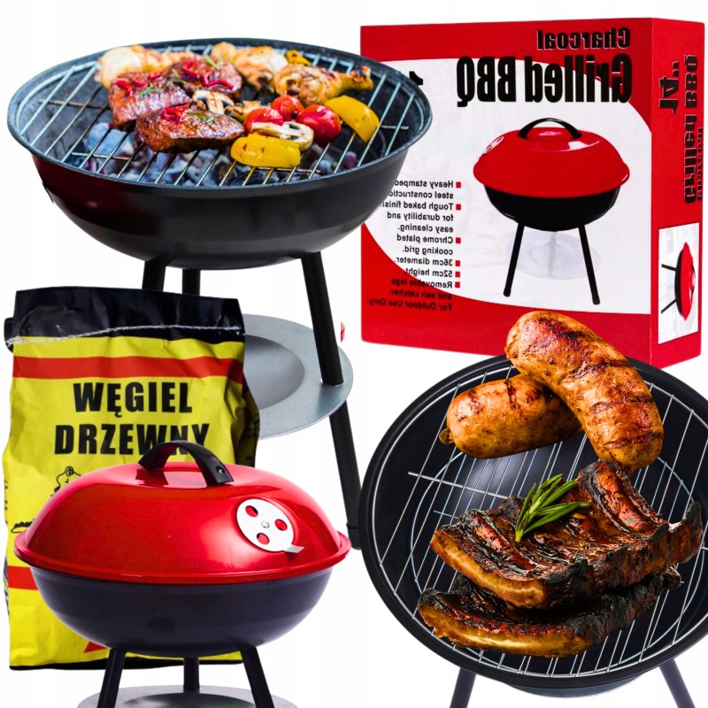 Apvalios anglies kepsninės su dangčiu, sodo pelenų keptuvė, grotelės, oro reguliavimas