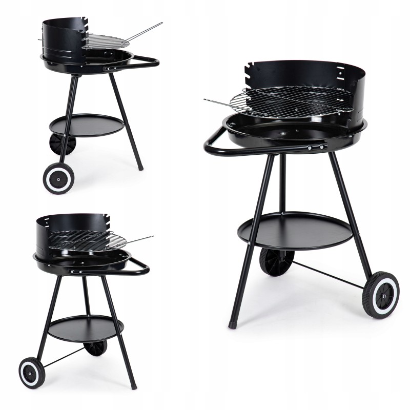 Round garden grill with adjustable grate height