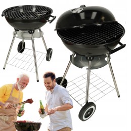Garden grill for briquettes, closed, with a cover with ventilation and a spacious shelf
