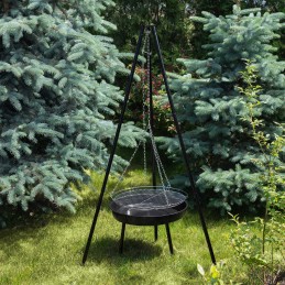 2 viename sodo trijų kojų židinio grilis, didelis, pakabinamas