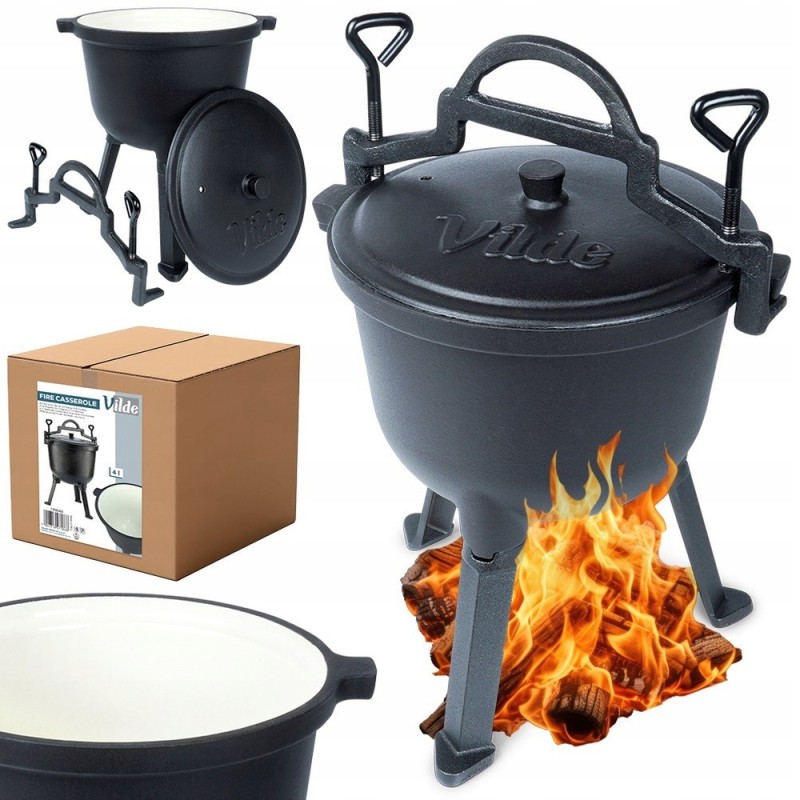 Ketaus katilas, emaliuotas medžioklinis puodas kepsniams, židinys, 4 litrai