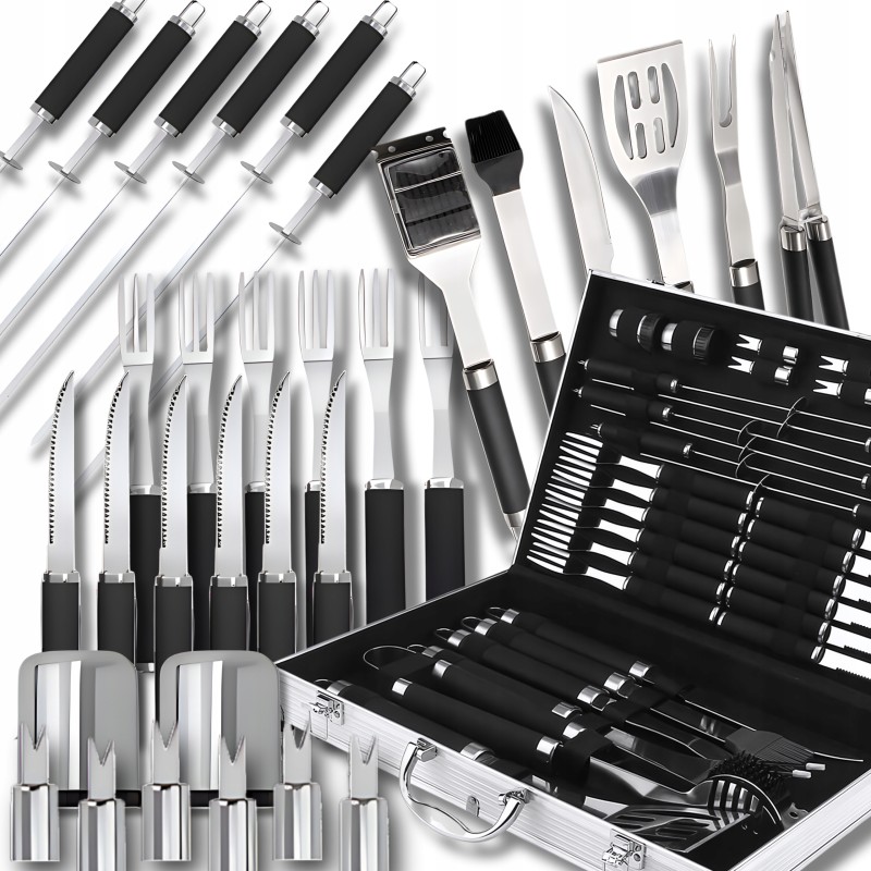 XXL kepsninės komplektas lagamine, priedai, kepsninės reikmenys 33in1