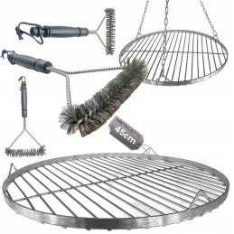 ⭐️Apvalios nerūdijančio plieno židinio grotelės 45cm su pakabinama grandine, grotelių valymo šepečiu⭐️