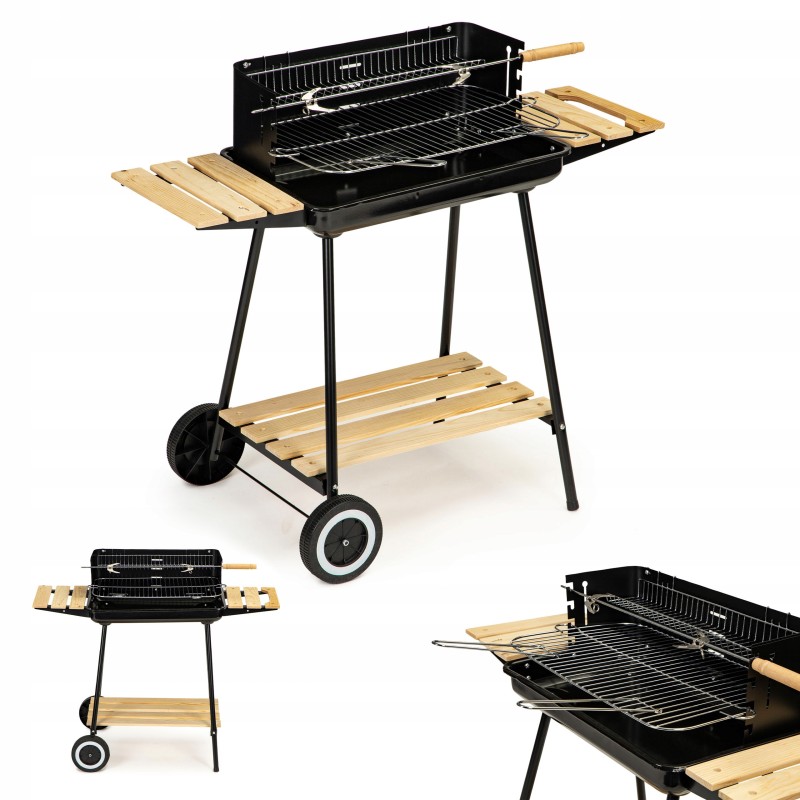 Sodo kepsninė su anglimis su reguliuojamomis lentynomis, 2 grotelėmis, nešiojamasis grilis