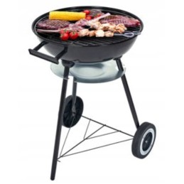 Charcoal grill cauldron with shelf on wheels