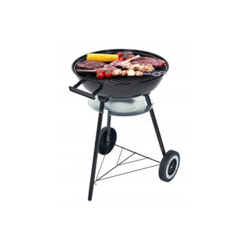 Charcoal grill cauldron with shelf on wheels