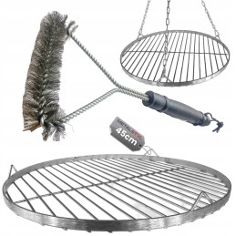 ⭐️Apvalios nerūdijančio plieno židinio grotelės 45cm su pakabinama grandine, grotelių valymo šepečiu⭐️