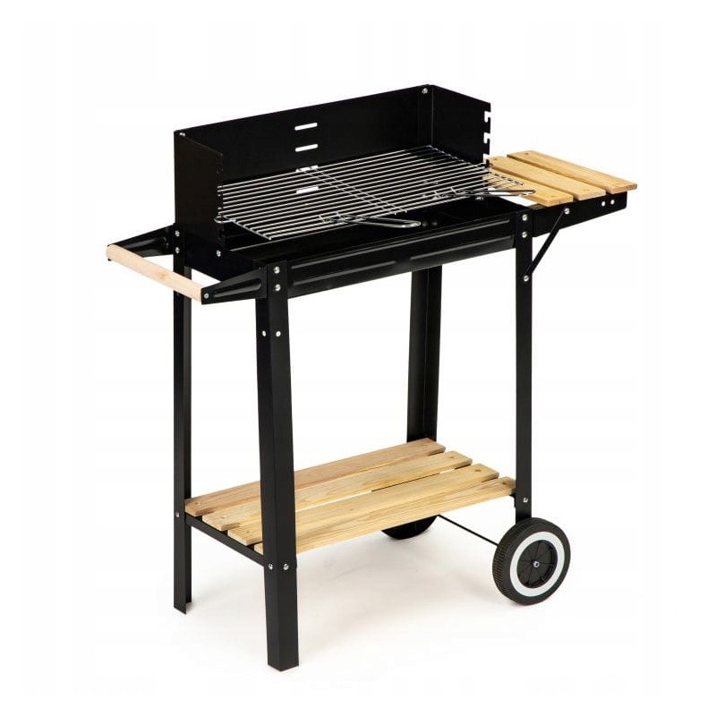 Sodo anglies grilis su 2 lentynomis, plieninė kepsninė be dangčio ant ratukų