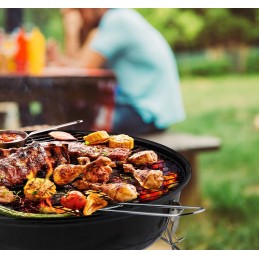 Grilis su anglimis 33 x 33 cm, plieninis, juodas, nešiojamas, apvalus