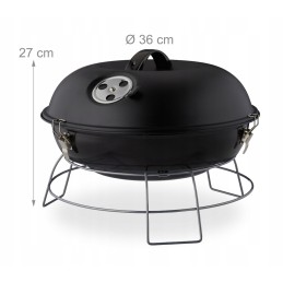 Grilis su anglimis 33 x 33 cm, plieninis, juodas, nešiojamas, apvalus