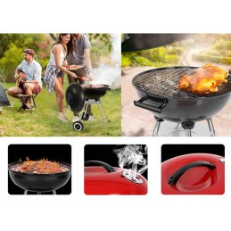 Sodo briketinė anglis grilis su ratukais, dangtelis, apvalus, rakinamas, nešiojamas