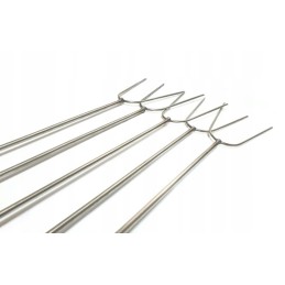 Nerūdijančio plieno kepimo šakės 120 cm, rinkinyje 5 vnt. + atramos + kabykla