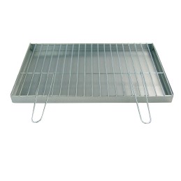 Grotelės griliui statyti 60x40 - skersmuo 4mm - sulankstomos rankenos - chromuotos su pakura / pelenų keptuvė