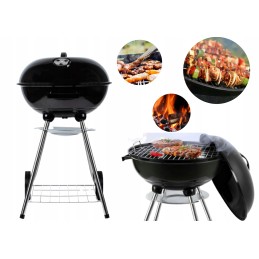 Garden charcoal grill for briquettes, closed, with a cover, ventilation and a shelf
